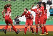 6 November 2016; Fiona Donnelly, 14, of Shelbourne Ladies runs to embrace her teammates at the final whistle during the Continental Tyres FAI Women's Senior Cup Final game between Shelbourne Ladies and Wexford Youths at Aviva Stadium in Lansdowne Road, Dublin. Photo by Eóin Noonan/Sportsfile