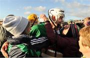 6 November 2016; Jack Kavanagh of St Mullins is congratulated by supporters following the AIB Leinster GAA Hurling Senior Club Championship quarter-final game between Raharney and St Mullins at TEG Cusack Park in Mullingar, Co. Westmeath. Photo by Sam Barnes/Sportsfile