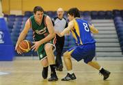 24 March 2011; Kenneth Hansberry, Calasanctius College, Oranmore, Co. Galway, in action against Tadhg O'Connell, Castleisland Community College, Castleisland, Co. Kerry. Basketball Ireland Boys U19A Schools League Final, Calasanctius College, Oranmore, Co. Galway v Castleisland Community College, Castleisland, Co. Kerry, National Basketball Arena, Tallaght, Co. Dublin. Picture credit: Barry Cregg / SPORTSFILE