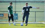24 March 2011; Republic of Ireland goalkeeper Keiren Westwood with goalkeeping coach Alan Kelly during squad training ahead of their EURO2012 Championship Qualifier match against Macedonia on Saturday. Republic of Ireland Squad Training, Gannon Park, Malahide, Co. Dublin. Picture credit: Brendan Moran / SPORTSFILE