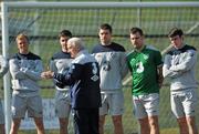 25 March 2011; Republic of Ireland players, left to right, Paul Green, Shane Long, Darren O'Dea, Darron Gibson and Keith Treacy, watch on as manager Giovanni Trapattoni speaks to the players during squad training ahead of their EURO2012 Championship Qualifier match against Macedonia on Saturday. Republic of Ireland Squad Training, Gannon Park, Malahide, Co. Dublin. Picture credit: David Maher / SPORTSFILE