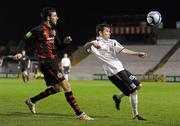 25 March 2011; Carl Moore, Galway United, in action against Killian Brennan, Bohemians. Airtricity League Premier Division, Bohemians v Galway United, Dalymount Park, Phibsborough, Dublin. Photo by Sportsfile