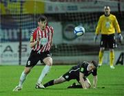 25 March 2011; Shane McEleney, Derry City, in action against Gary McCabe, Shamrock Rovers. Airtricity League Premier Division, Derry City v Shamrock Rovers, Brandywell, Derry. Picture credit: Oliver McVeigh / SPORTSFILE