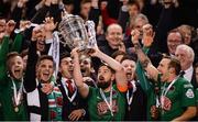 6 November 2016; Greg Bolger of Cork City lifts the trophy following his team's victory during the Irish Daily Mail FAI Cup Final match between Cork City and Dundalk at Aviva Stadium in Lansdowne Road, Dublin. Photo by Seb Daly/Sportsfile