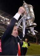 6 November 2016; Cork City manager John Caulfield celebrates with the trophy following his team's victory during the Irish Daily Mail FAI Cup Final match between Cork City and Dundalk at Aviva Stadium in Lansdowne Road, Dublin. Photo by Seb Daly/Sportsfile