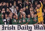 6 November 2016; Greg Bolger of Cork City lifts the trophy following his team's victory during the Irish Daily Mail FAI Cup Final match between Cork City and Dundalk at Aviva Stadium in Lansdowne Road, Dublin. Photo by David Maher/Sportsfile