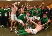 6 November 2016; The Cork City squad celebrate with the cup in their dressing room after the Irish Daily Mail FAI Cup Final match between Cork City and Dundalk at Aviva Stadium in Lansdowne Road, Dublin. Photo by David Maher/Sportsile