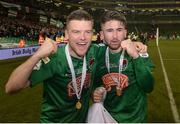 6 November 2016; Steven Beattie, left, and Seán Maguire of Cork City celebrate after the Irish Daily Mail FAI Cup Final match between Cork City and Dundalk at Aviva Stadium in Lansdowne Road, Dublin. Photo by Eóin Noonan/Sportsfile