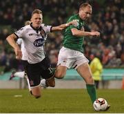 6 November 2016; Dean Shiels of Dundalk in action against Colin Healy of Cork City during the Irish Daily Mail FAI Cup Final match between Cork City and Dundalk at Aviva Stadium in Lansdowne Road, Dublin. Photo by David Maher/Sportsfile