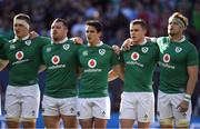5 November 2016; Ireland players, from left, Josh van der Flier, Cian Healy, Joey Carbery, Garry Ringrose and Jamie Heaslip stand for the national anthem before the International rugby match between Ireland and New Zealand at Soldier Field in Chicago, USA. Photo by Brendan Moran/Sportsfile