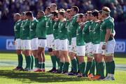 5 November 2016; Ireland players Joey Carbery, 3rd from right, and Garry Ringrose, 2nd from right, stand with their team-mates for the national anthem before the International rugby match between Ireland and New Zealand at Soldier Field in Chicago, USA. Photo by Brendan Moran/Sportsfile