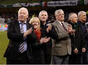 6 November 2016; The Galway United 1991 FAI Senior Challenge Cup winning Jubilee Team, with manager Joe Malone, left, during the Continental Tyres Women's Senior Cup Final game between Wexford Youths and Shelbourne at Aviva Stadium in Lansdowne Road, Dublin. Photo by Seb Daly/Sportsfile