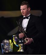 4 November 2016; Mayo footballer Colm Boyle with his award at the 2016 GAA/GPA Opel All-Stars Awards at the Convention Centre in Dublin. Photo by Ramsey Cardy/Sportsfile