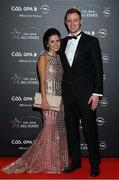 4 November 2016; Wexford hurler Matthew O'Hanlon and Andrea Cantford arrive for the 2016 GAA/GPA Opel All-Stars Awards at the Convention Centre in Dublin. Photo by Ramsey Cardy/Sportsfile