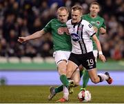 6 November 2016; Dean Shiels of Dundalk in action against Kenny Browne of Cork City during the Irish Daily Mail FAI Cup Final match between Cork City and Dundalk at Aviva Stadium in Lansdowne Road, Dublin. Photo by Seb Daly/Sportsfile