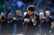 5 November 2016; Gregory Harrington plays 'Ireland's Call' before the International rugby match between Ireland and New Zealand at Soldier Field in Chicago, USA. Photo by Brendan Moran/Sportsfile