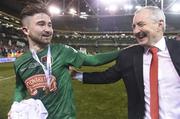 6 November 2016; Cork City manager John Caulfield celebrates with Sean Maguire at the end of the Irish Daily Mail FAI Cup Final match between Cork City and Dundalk at Aviva Stadium in Lansdowne Road, Dublin. Photo by David Maher/Sportsfile