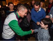 3 November 2016; Race walker Robert Heffernan is congratulated by Alex Twomey after being presented with the 2012 London Olympic Men's 50km Race Walk Bronze Medal by Willie O’Brien, Acting President of the OCI, at City Hall in Cork. A result of decisions in relation to six Russian athletes including racewalker Sergey Kirdyapkin who won the Gold Medal at the Olympic Games in London in 2012 smashing the 50km World Record Heffernan who finished fourth in the same race has been retrospectively awarded a Bronze following Kirdyapkin’s disqualification. Photo by Stephen McCarthy/Sportsfile
