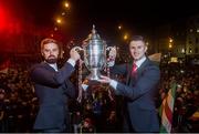 7 November 2016; Cork City captain Greg Bolger, left, and club captain John Dunleavy with the Irish Daily Mail Cup during the squad's homecoming, following their side's victory in the Irish Daily Mail FAI Cup Final, at Grand Parade in Cork. Photo by Eóin Noonan/Sportsfile