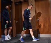8 November 2016; Daryl Horgan, right, and Andy Boyle of Republic of Ireland arriving for a press conference at the FAI National Training Centre in the National Sports Campus, Abbotstown, Dublin. Photo by David Maher/Sportsfile