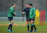 8 November 2016; Ireland's Josh van der Flier, left, Garry Ringrose, centre, and Joey Carbery during squad training at Carton House in Maynooth, Co Kildare. Photo by Ramsey Cardy/Sportsfile