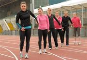 26 March 2011; At the Irish Women’s World Championship 4 x 100m squad training session, were, from left, Claire Brady, Niamh Whelan, Ailis McSweeney, Joan Healy, Derval O'Rourke and Amy Foster. Morton Stadium, Santry, Dublin. Photo by Sportsfile