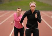 26 March 2011; Niamh Whelan, left, and Derval O'Rourke in action during an Irish Women’s World Championship 4 x 100m squad training session. Morton Stadium, Santry, Dublin. Photo by Sportsfile