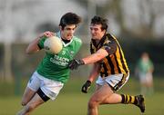 26 March 2011; Martin O'Brien, Fermanagh, in action against Sean Mahony, Kilkenny. Allianz Football League, Division 4, Round 7, Kilkenny v Fermanagh, Conahy Shamrocks GAA Club, Jenkinstown, Co. Kilkenny. Picture credit: Ray McManus / SPORTSFILE