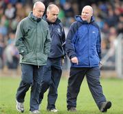 26 March 2011; St Colmans, Newry Coach Cathal Murray, right, along with Declan Mussen and Barry Kelly at half time. All-Ireland Senior College's A Football Championship Semi-Final, Dundalk Schools v St Colmans, Newry, St Oliver Plunkett's Park, Crossmaglen, Co. Armagh. Picture credit: Diarmuid Greene / SPORTSFILE