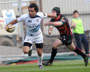 27 March 2011; Isa Nacewa, Leinster, is tackled by Adam Hughes, Dragons. Celtic League, Dragons v Leinster, Rodney Parade, Newport, Wales. Picture credit: Steve Pope / SPORTSFILE