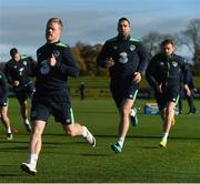 9 November 2016; Daryl Horgan, left, Shane Duffy, centre, and Andy Boyle of Republic of Ireland during squad training at the FAI National Training Centre in the National Sports Campus, Abbotstown, Dublin. Photo by David Maher/Sportsfile