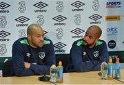 9 November 2016; Darren Randolph, left, and David McGoldrick of Republic of Ireland during a press conference at the FAI National Training Centre in the National Sports Campus, Abbotstown, Dublin. Photo by Piaras Ó Mídheach/Sportsfile