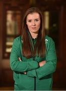 9 November 2016; Claire McLaughlin of Ireland during the 2017 Women's Rugby World Cup Pool Draw at City Hall in Belfast. Photo by Oliver McVeigh/Sportsfile