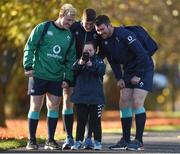 10 November 2016; Jennifer Malone, from Clane, Co Kildare, with James Tracy, left, Jack O'Donoghue, centre, and Peter O'Mahony of Ireland before squad training at Carton House in Maynooth, Co. Kildare.  Photo by Matt Browne/Sportsfile