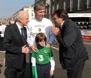 27 March 2011; Republic of Ireland manager Giovanni Trapattoni, left, with FAI Chief Executive John Delaney, and his son Thomas, and Republic of Ireland assistant manager Marco Tardelli, right, at the start of the Dublin leg of the John Giles Foundation, 'Walk of Dreams', in association with Three, Ireland's fastest growing mobile network. The fundraising walk which took place in 14 locations nationwide brought nearly 50,000 people from all over Ireland to raise funds for the beautiful game and the John Giles Foundation, to continue the growth of football. The ‘Walk of Dreams’ took place in Letterkenny, Sligo, Castlebar, Galway City, Ennis, Limerick City, Tralee, Cork City, Athlone, Thurles, Waterford City, Enniscorthy, Dublin City and Dundalk. The John Giles Foundation was founded to use football as a vehicle for social change, to build community cohesion, increase participation and to improve health and education by providing funding to help football in clubs, schools and community groups in Ireland. Half of the funds raised will be retained by participating football clubs while the other half will go to the Foundation for community football projects in clubs, schools and community groups throughout Ireland. John Giles Foundation ‘Walk of Dreams’ in association with Three. Fitzwilliam Street via Ringsend to Aviva Stadium. Picture credit: Stephen McCarthy / SPORTSFILE
