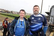 27 March 2011; Leinster supporters Niall Mac Lochlainn, from Co. Wicklow, and Keith Bailey, from Dublin, ahead of the Dragons v Leinster Celtic League game in Rodney Parade, Newport, Wales. Picture credit: Steve Pope / SPORTSFILE