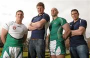 28 March 2011; At the launch of the 'Shamrock Warriors' as the first recognised 7's rugby club in Ireland were, from left, Simon Keogh, Malcolm O'Kelly, coach Fergal Campion and Hugh Hogan. Hampton Hotel, Morehampton Road, Donnybrook, Dublin. Photo by Sportsfile