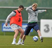 28 March 2011; Republic of Ireland's Keith Fahey, left, in action against Andy Keogh during squad training ahead of their International Friendly against Uruguay on Tuesday night. Republic of Ireland Squad Training, Gannon Park, Malahide, Co. Dublin. Picture credit: David Maher / SPORTSFILE