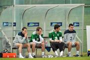 28 March 2011; Republic of Ireland's players, from left to right, Anthony Stokes, Glenn Whelan, Keiren Westwood and Darron Gibson,take a break during squad training ahead of their International Friendly against Uruguay on Tuesday night. Republic of Ireland Squad Training, Gannon Park, Malahide, Co. Dublin. Picture credit: David Maher / SPORTSFILE
