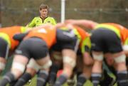 29 March 2011; Munster's Ronan O'Gara watches a scrum during squad training ahead of their Celtic League match against Leinster on Saturday. Munster Rugby Squad Training, CIT, Bishopstown, Cork. Picture credit: Diarmuid Greene / SPORTSFILE