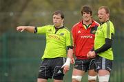 29 March 2011; Munster's Marcus Horan, left, Donncha O'Callaghan and Mick O'Driscoll, right, during squad training ahead of their Celtic League match against Leinster on Saturday. Munster Rugby Squad Training, CIT, Bishopstown, Cork. Picture credit: Diarmuid Greene / SPORTSFILE