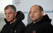 29 March 2011; Ulster captain Rory Best, right, and head coach Brian McLaughlin during a press conference ahead of their Celtic League match against Scarlets on Friday night. Ulster Rugby Press Conference, Newforge Training Centre, Belfast, Co. Antrim. Picture credit: Oliver McVeigh / SPORTSFILE