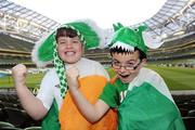 29 March 2011; Republic of Ireland supporters Callam Lawlor, age 10, left, and Luke Molloy, age 9, from Finglas, Dublin, at the game. International Friendly, Republic of Ireland v Uruguay, Aviva Stadium, Lansdowne Road, Dublin. Picture credit: Brian Lawless / SPORTSFILE