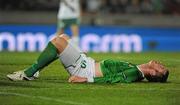 29 March 2011; A disappointed Chris Brunt, Northern Ireland, lies on the ground during the game. EURO2012 Championship Qualifier, Northern Ireland v Slovenia, Windsor Park, Belfast, Co. Antrim. Picture credit: Oliver McVeigh / SPORTSFILE