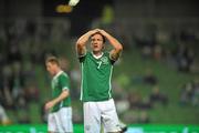 29 March 2011; Liam Lawrence, Republic of Ireland, holds his head in his hands after missing a late scoring opportunity on goal. International Friendly, Republic of Ireland v Uruguay, Aviva Stadium, Lansdowne Road, Dublin. Picture credit: David Maher / SPORTSFILE