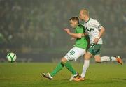 29 March 2011; Josh McQuoid, Northern Ireland, in action against Miso Brecko, Slovenia. EURO2012 Championship Qualifier, Northern Ireland v Slovenia, Windsor Park, Belfast, Co. Antrim. Picture credit: Oliver McVeigh / SPORTSFILE