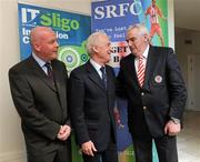 30 March 2011; Republic of Ireland manager Giovanni Trapattoni with Gordon Ryan, Head of Development & Business Operations at IT Sligo, and Michael Toolan, Chairman of Sligo Rovers, at the announcement of a partnership between Sligo Rovers and IT Sligo. Clarion Hotel, Dublin Airport, Dublin. Picture credit: Matt Browne / SPORTSFILE