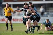 30 March 2011; Shane Layden, Cistercian College Roscrea, is tackled by Conor Shiel and Robert Martin, St. Gerard's. Senior League Final, St. Gerard's v Cistercian College Roscrea, Donnybrook Stadium, Donnybrook, Dublin. Picture credit: Matt Browne / SPORTSFILE