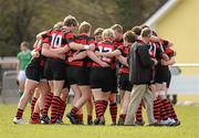 30 March 2011; The  Kilkenny College team huddle before the game. Senior Cup Plate Final, Kilkenny College v Gonzaga College SJ, Naas RFC, Naas, Co. Kildare. Picture credit: Barry Cregg / SPORTSFILE