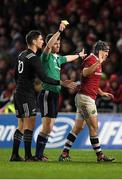 11 November 2016; Duncan Williams of Munster is shown a yellow card by referee Craig Maxwell Keys during the match between Munster and the New Zealand Maori All Blacks at Thomond Park in Limerick. Photo by Brendan Moran/Sportsfile